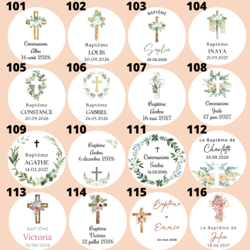 Bougies baptême personnalisées thème pastel avec croix et prénom