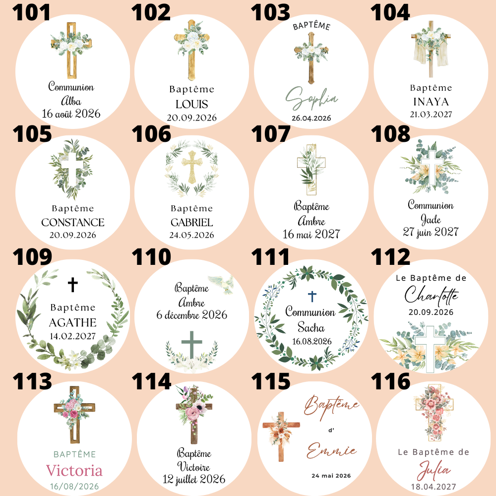 Bougies baptême personnalisées thème pastel avec croix et prénom