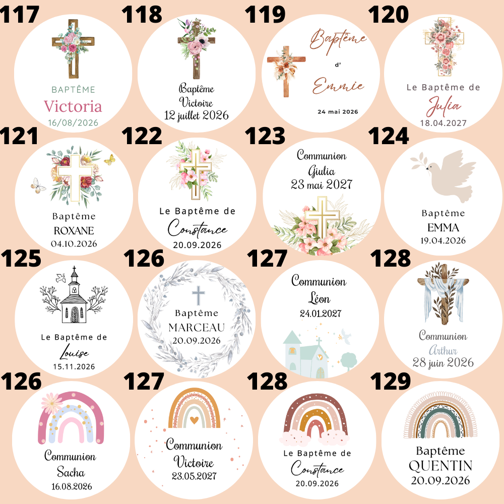 Bougie personnalisée communion avec symbole religieux et prénom