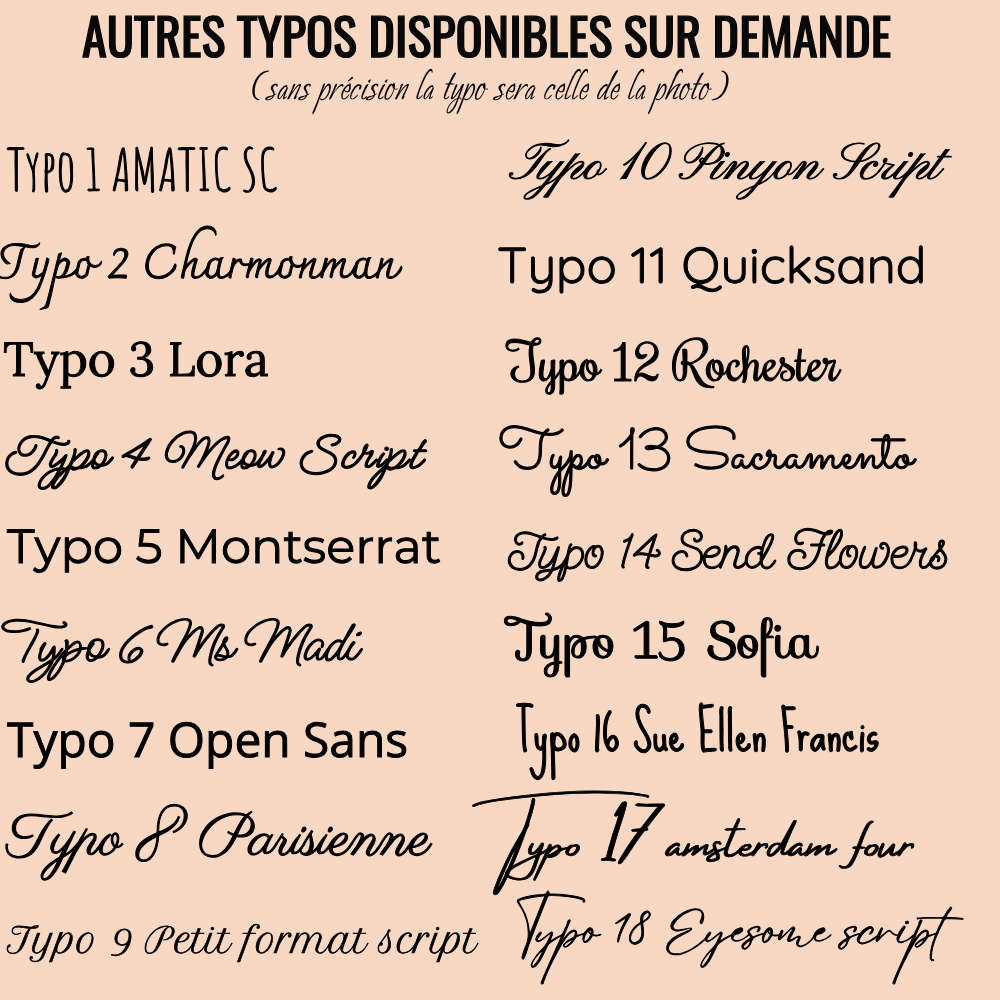 Choix de typographies pour personnalisation bougies baptême et communion