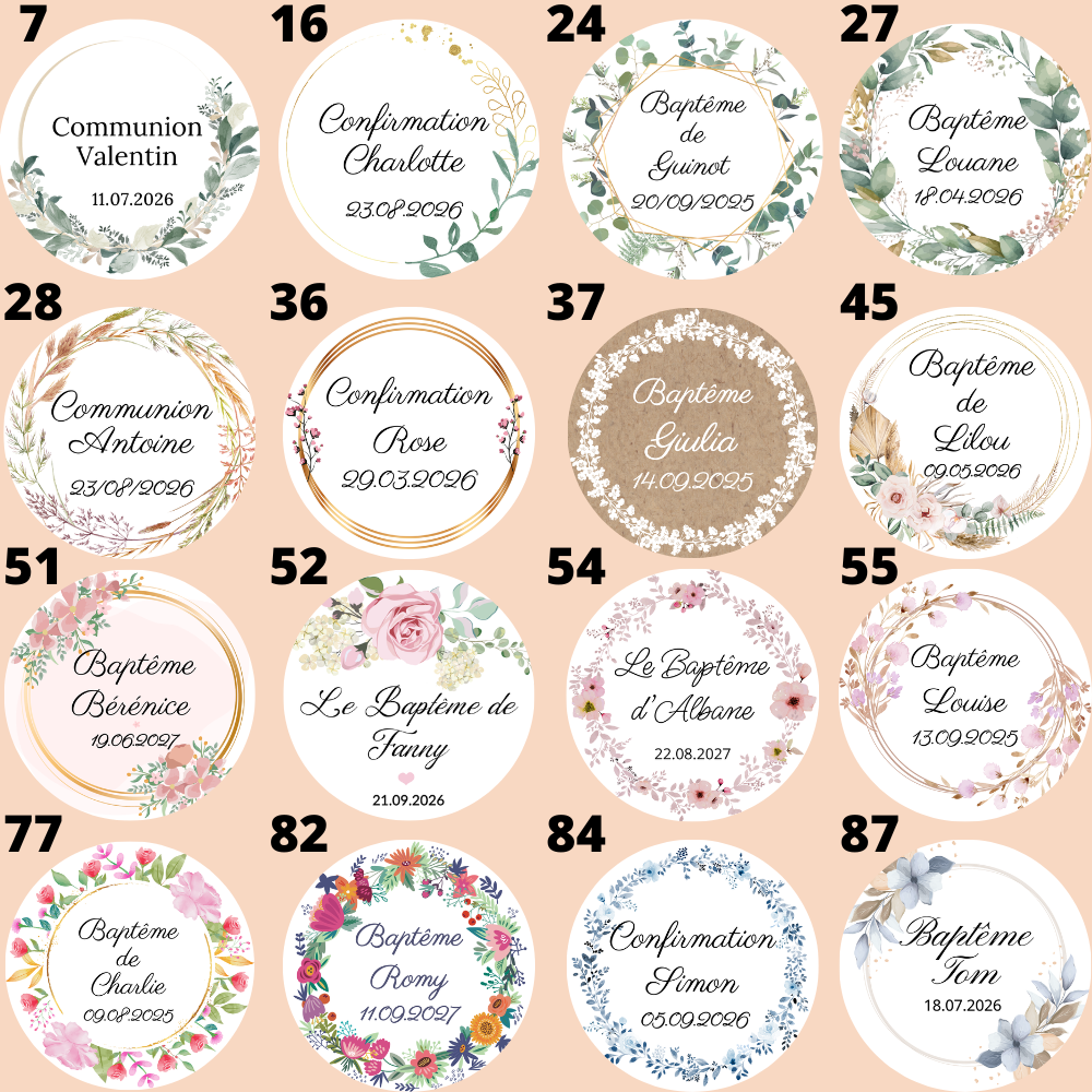 Bougie personnalisée baptême avec prénom et date, cadeau invité religieux élégant