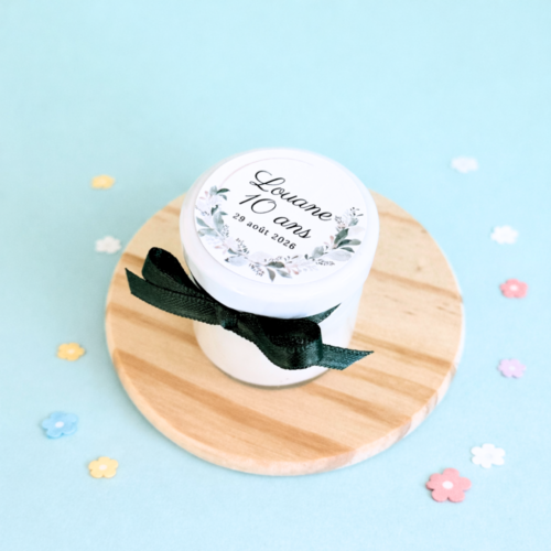 Bougie personnalisée anniversaire adulte 40ml avec bouchon en métal et étiquette personnalisée cadeau invité