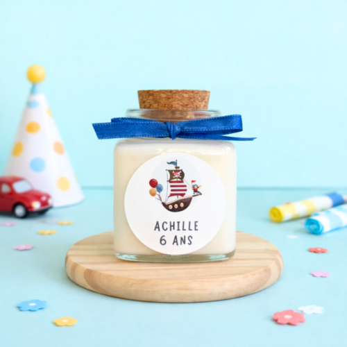 Bougie personnalisée anniversaire adulte 50ml avec bouchon en liège et étiquette personnalisée cadeau invité