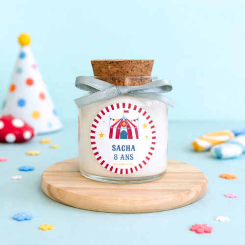 Bougie personnalisée anniversaire adulte 50ml avec bouchon en liège et étiquette personnalisée cadeau invité