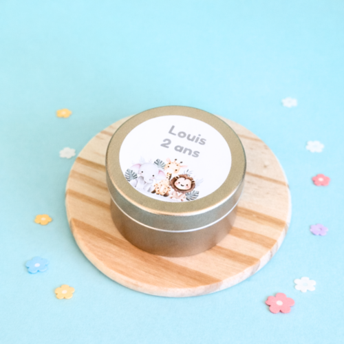 Bougie personnalisée anniversaire enfant 50ml or et étiquette personnalisée