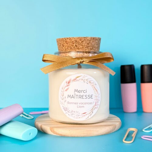 Bougie personnalisée cadeau maîtresse fin d'année scolaire