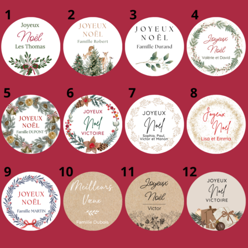 liste 12 étiquettes personnalisées Noël