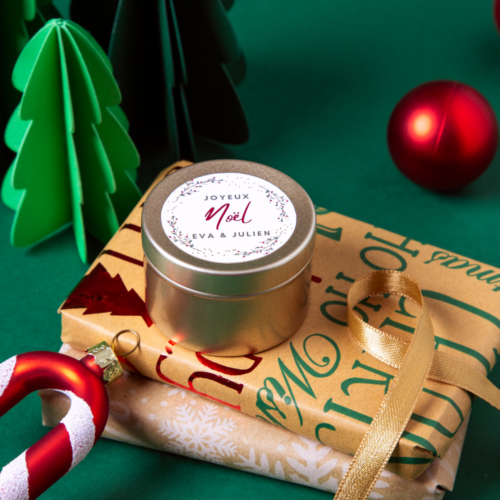 petite bougie dorée personnalisée et parfumée cadeau invité Noël