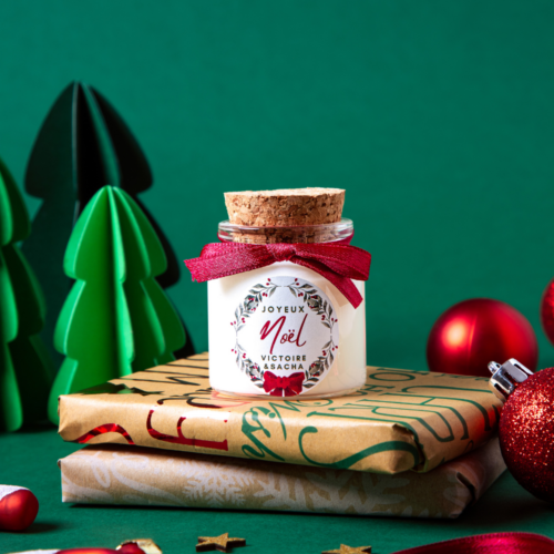 petite bougie 40 g bouchonliège contenant en verre parfaite pour offrir à vos invités à Noël
